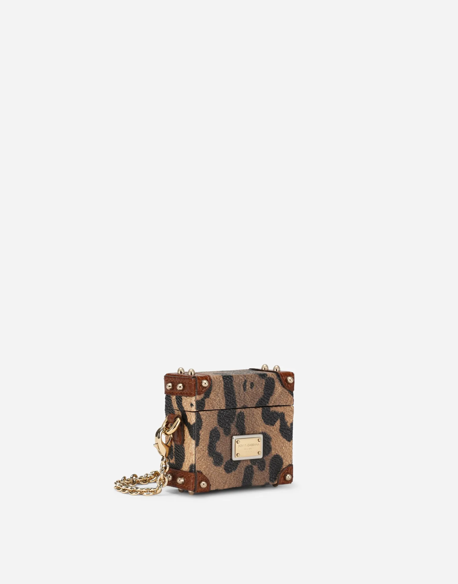 Airpods case in leopard-print Crespo with branded plate