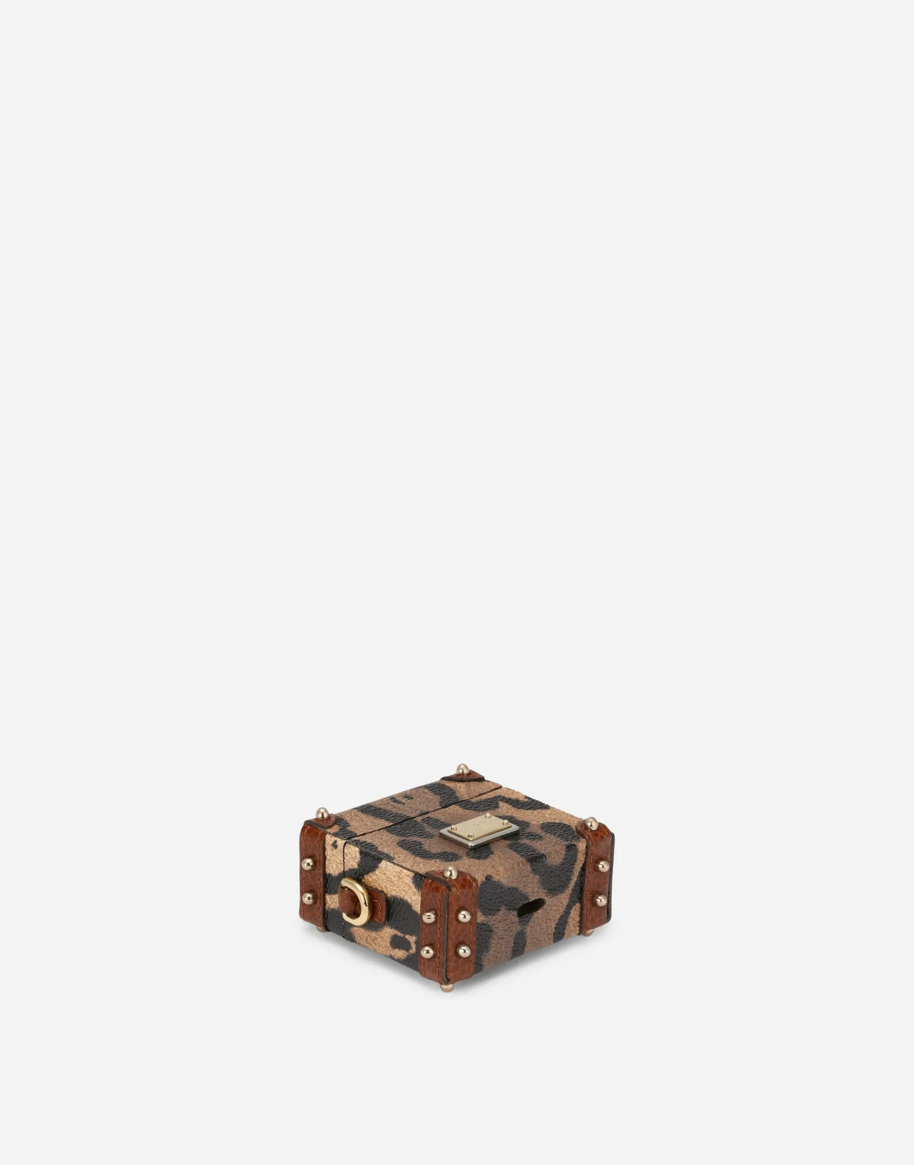 Airpods case in leopard-print Crespo with branded plate