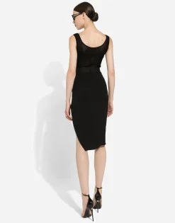 Asymmetrical jersey skirt with draping
