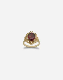 Barocco ring in yellow gold and rhodolite garnet