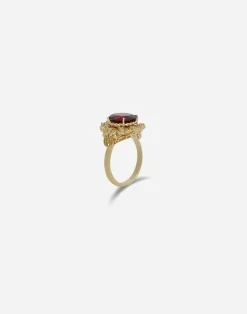 Barocco ring in yellow gold and rhodolite garnet