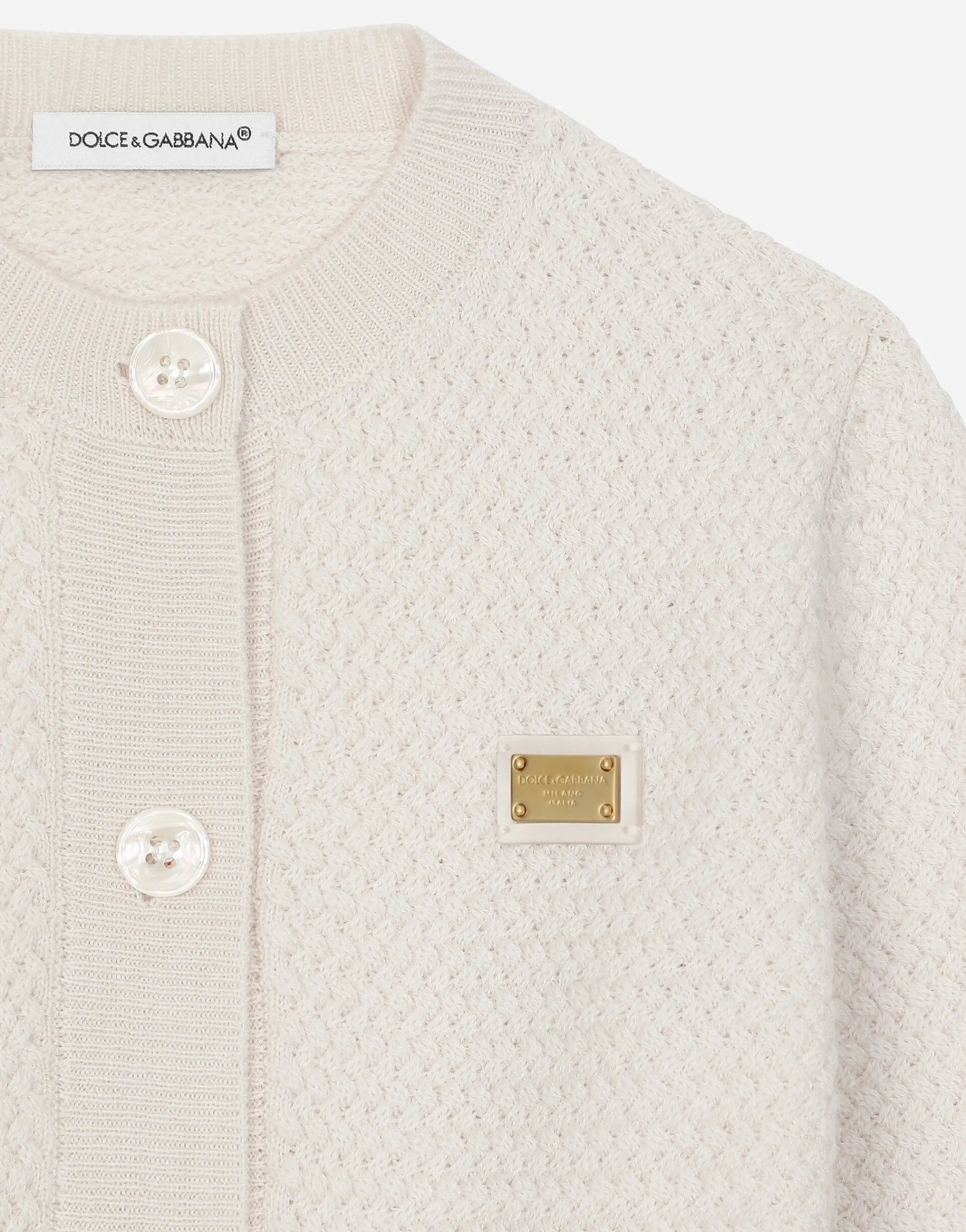 Basketweave-stitch knit cardigan
