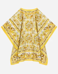 Batiste caftan with yellow majolica print