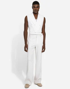 Belted cropped double-breasted wool waistcoat