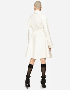 Belted floral jacquard coat