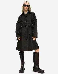 Belted jacquard coat with DG logo