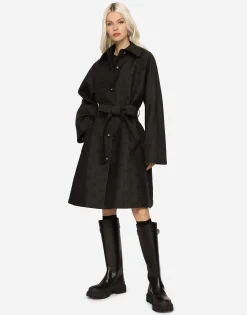 Belted jacquard coat with DG logo