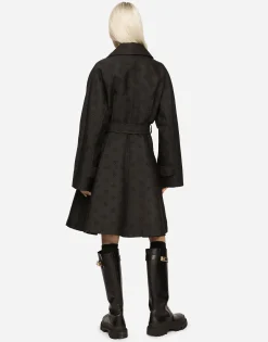 Belted jacquard coat with DG logo