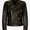 Belted leather biker jacket