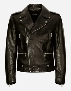 Belted leather biker jacket