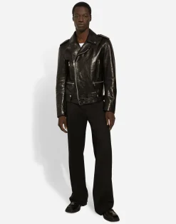 Belted leather biker jacket