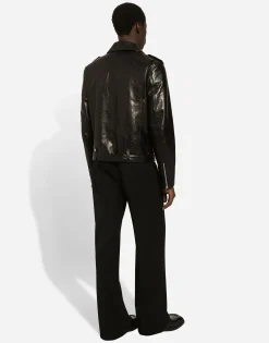Belted leather biker jacket