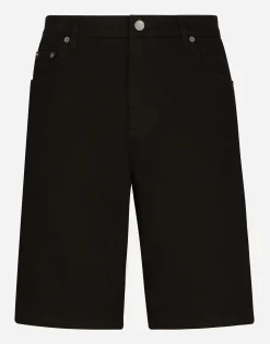 Black wash stretch denim shorts