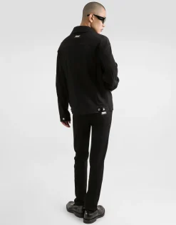 Black wash stretch denim jacket