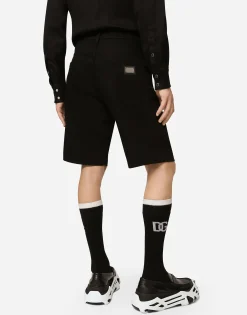 Black wash stretch denim shorts