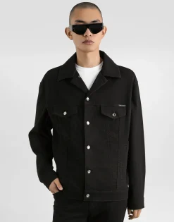 Black wash stretch denim jacket