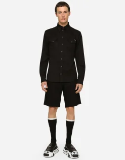 Black wash stretch denim shorts