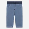Blue stretch denim jeans with logo tag