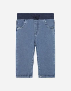 Blue stretch denim jeans with logo tag