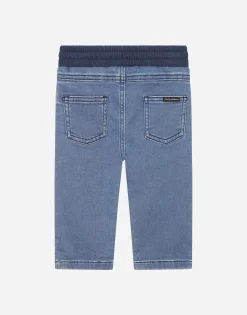 Blue stretch denim jeans with logo tag