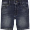 Blue wash denim jersey shorts