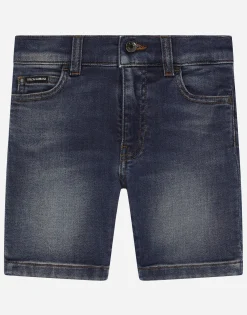 Blue wash denim jersey shorts