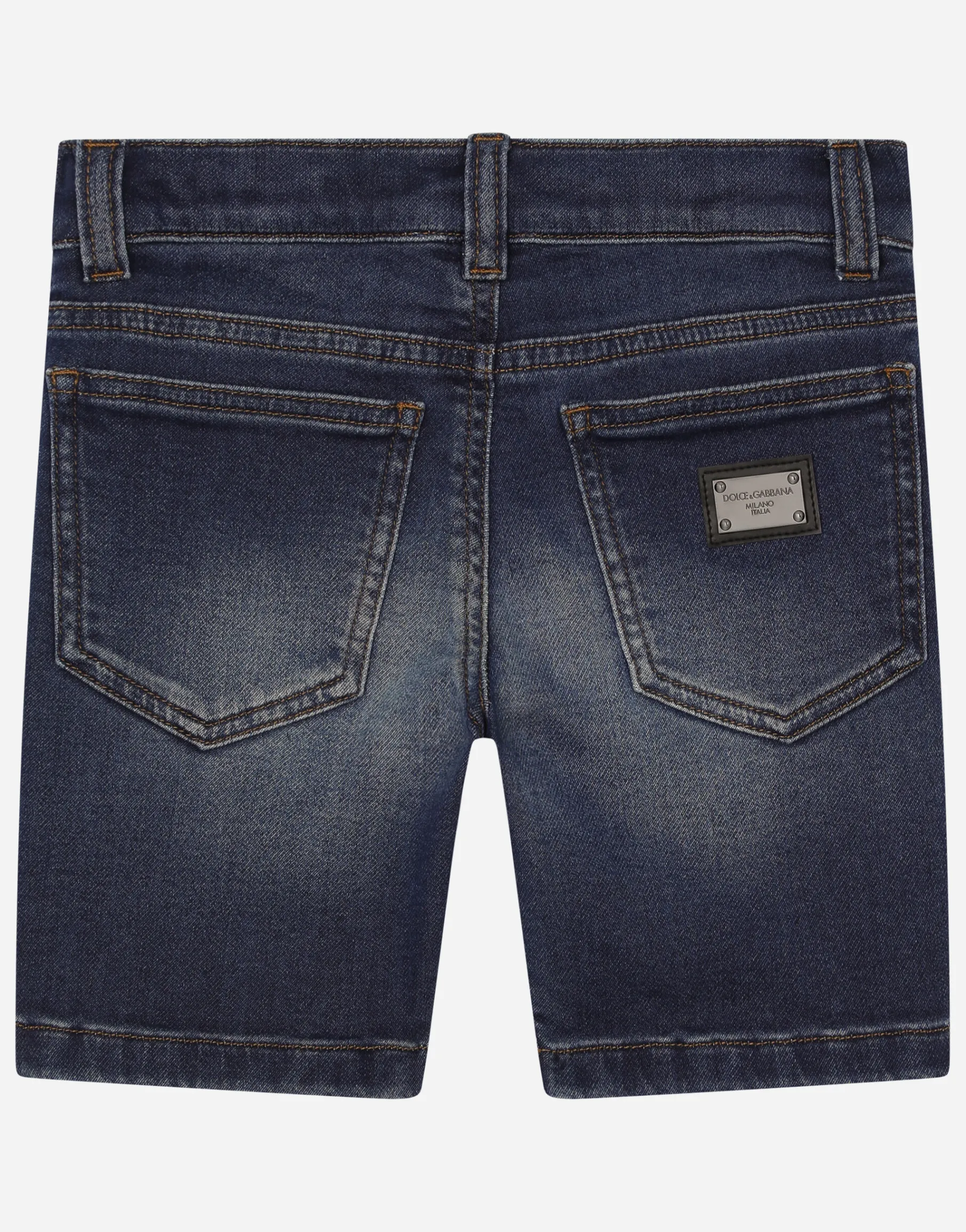 Blue wash denim jersey shorts