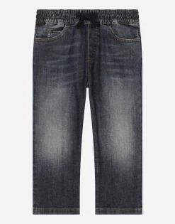 Blue wash stretch denim jeans