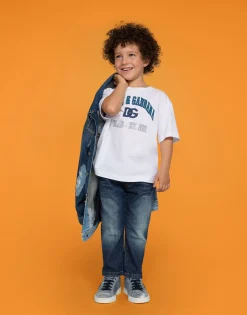 Blue wash stretch denim jeans