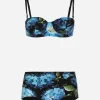 Bluebell-print balconette bikini with high-waisted bikini bottoms