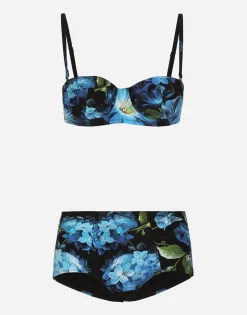 Bluebell-print balconette bikini with high-waisted bikini bottoms