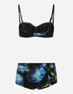 Bluebell-print balconette bikini with high-waisted bikini bottoms