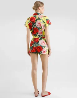 Bouquet-print poplin shorts