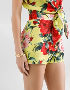 Bouquet-print poplin shorts