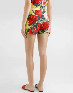 Bouquet-print poplin shorts