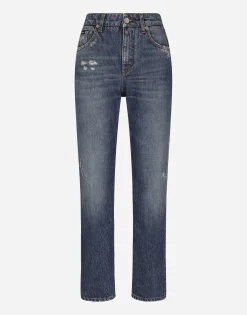 Boyfriend jeans in medium blue denim