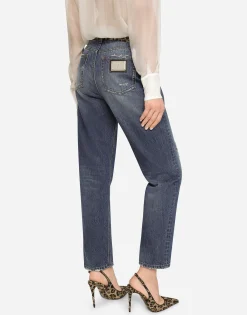 Boyfriend jeans in medium blue denim
