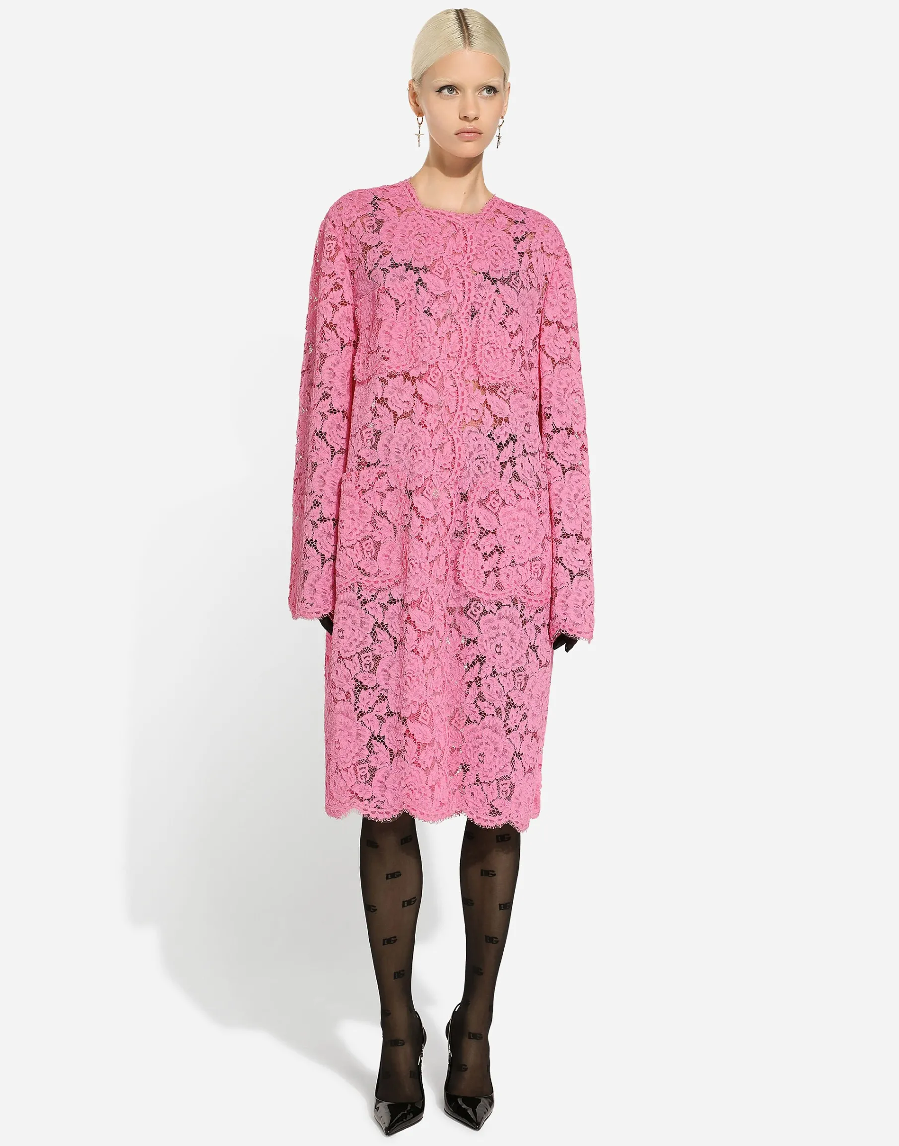 Branded floral cordonetto lace coat