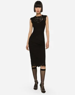 Branded stretch lace calf-length dress