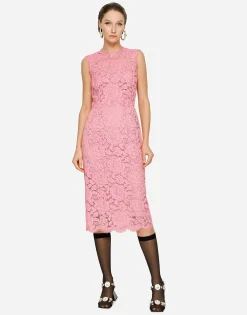 Branded stretch lace calf-length dress