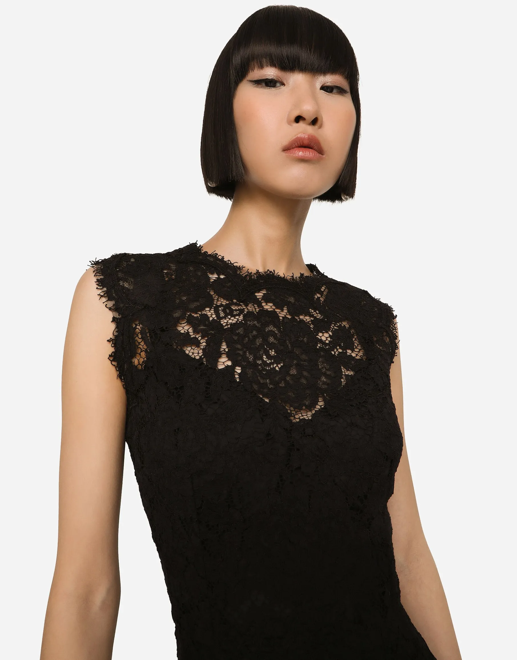 Branded stretch lace calf-length dress