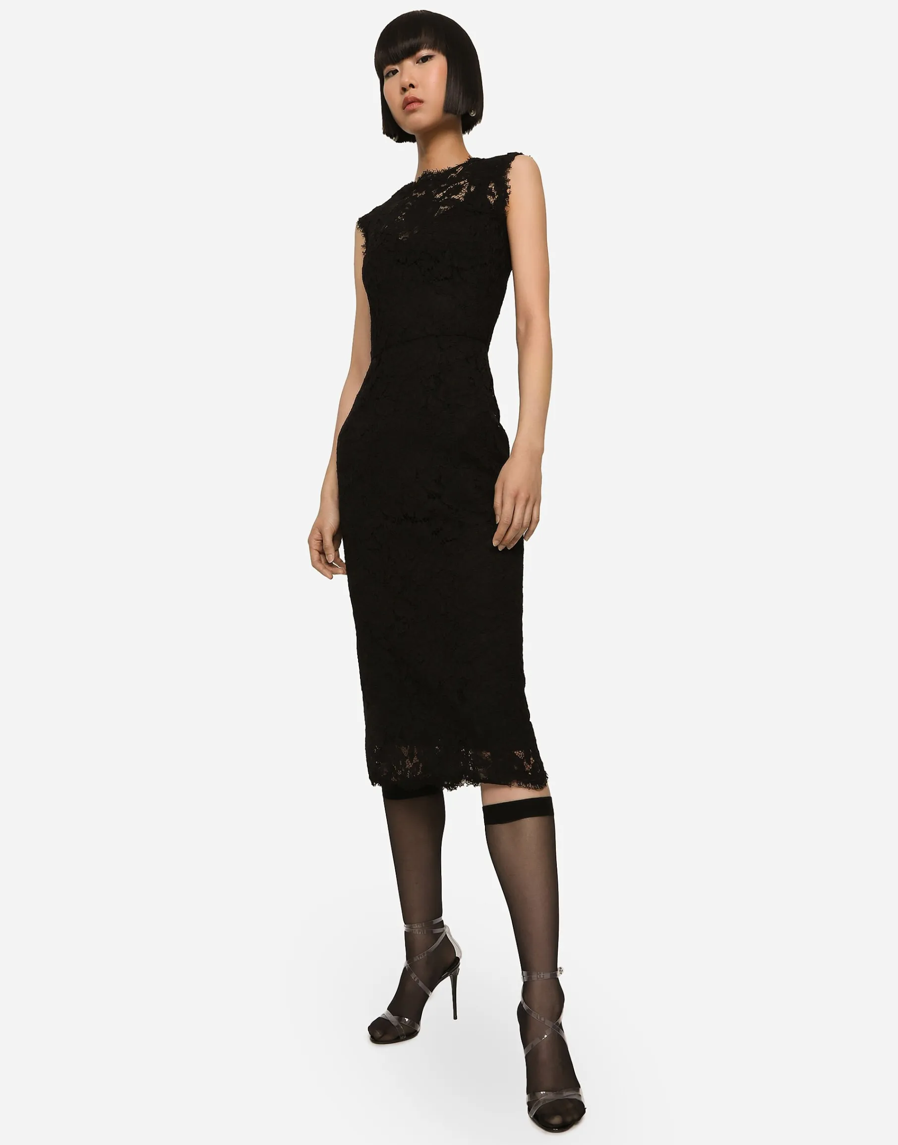 Branded stretch lace calf-length dress