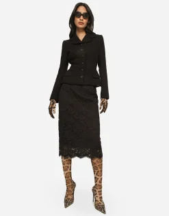 Branded stretch lace midi skirt