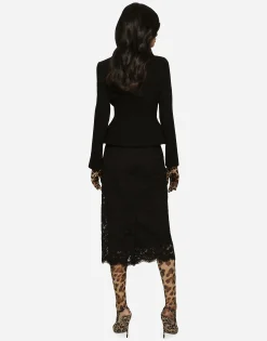 Branded stretch lace midi skirt