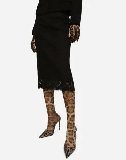 Branded stretch lace midi skirt