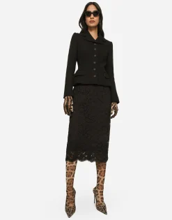 Branded stretch lace midi skirt