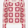 Brick-stitched crochet cardigan with Majolica print