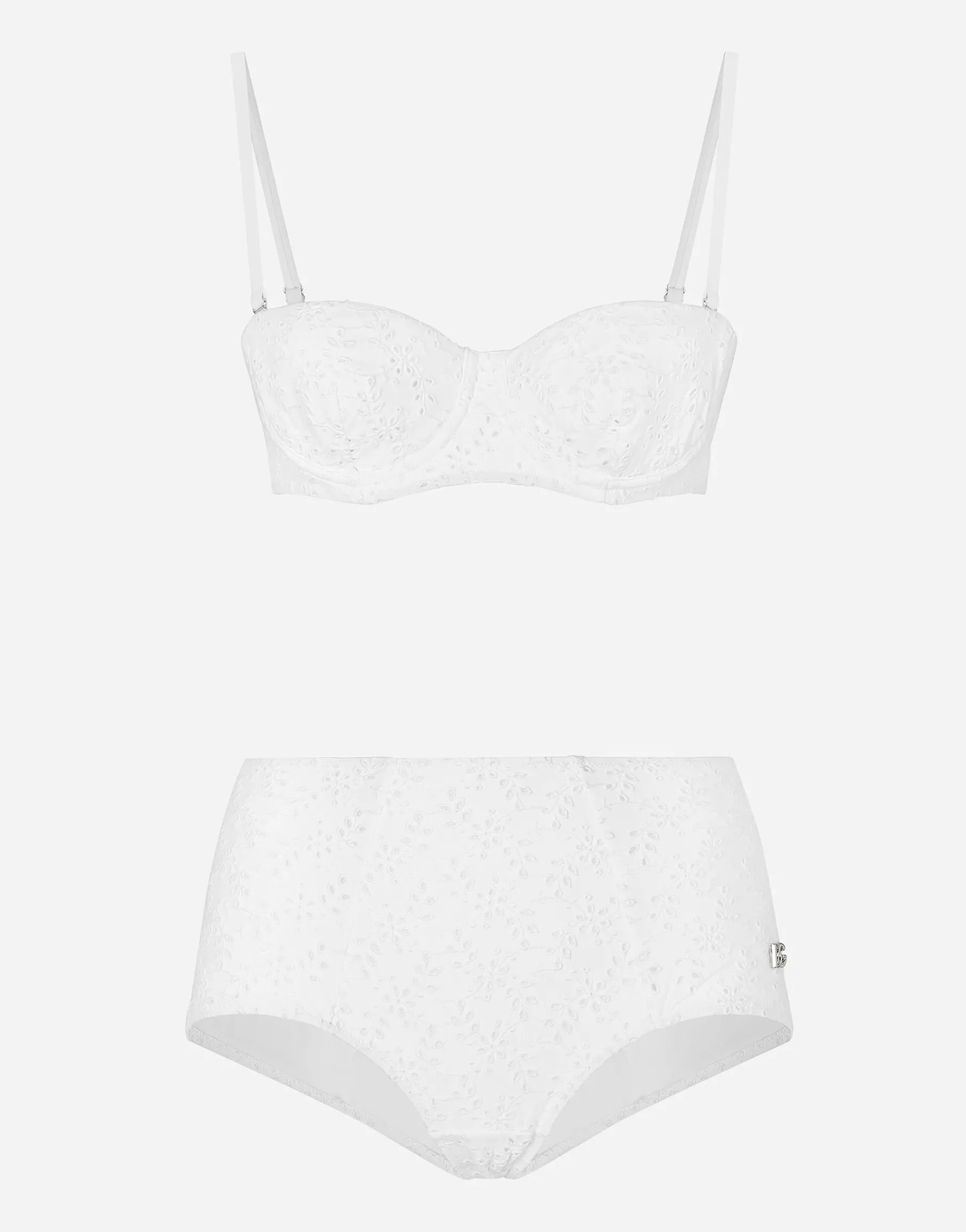 Broderie anglaise balconette bikini with high-waisted bikini bottoms