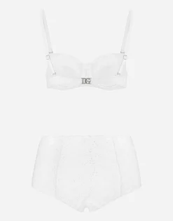 Broderie anglaise balconette bikini with high-waisted bikini bottoms