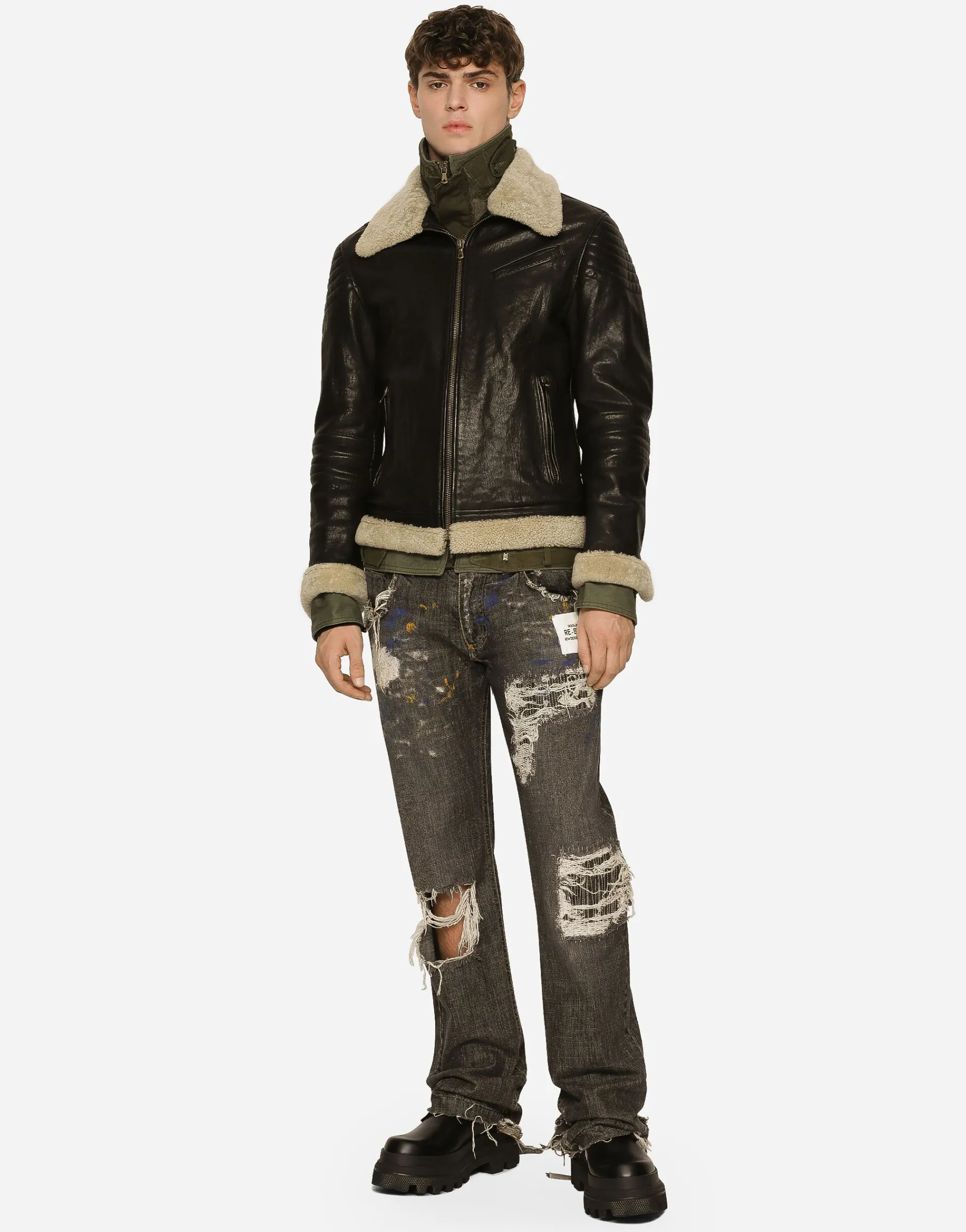 Bullskin jacket with shearling details